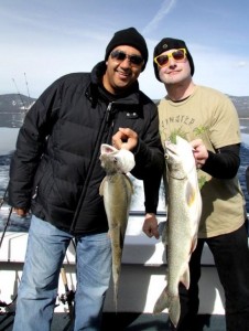 Michael Mina (left) shows off his catch of the day
